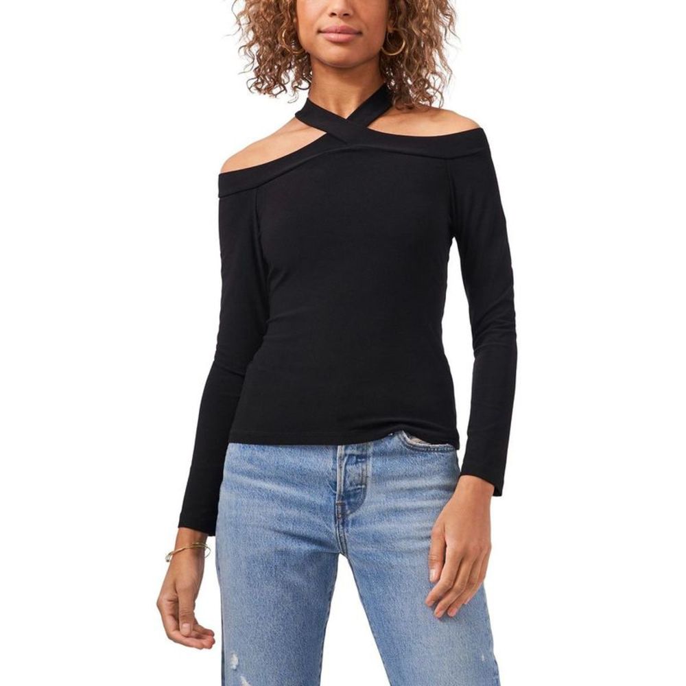 1.State Womens Black Cut-out Long Sleeve Top Blouse Shirt NWT